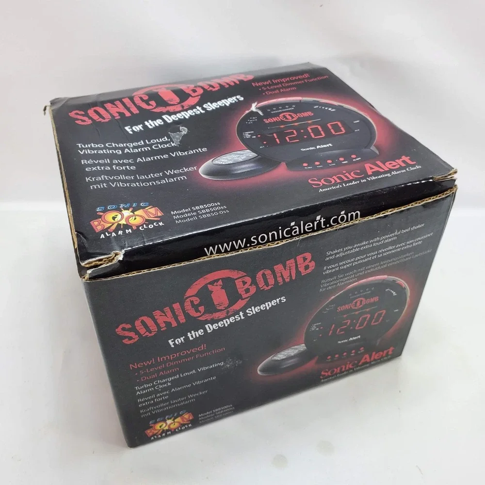 Sonic Alert Sonic Bomb Alarm Clock Black Red SBB500ss Extra Loud Bed Shaker NEW